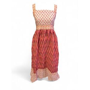 Faherty Gracie Bohemian Block Print Feminine Festival Romantic Linen Maxi Dress